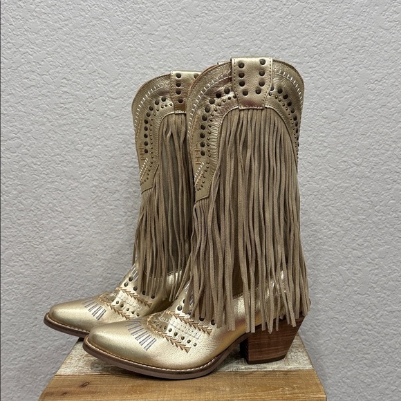 Dingo Gypsy Gold Fringe Cowboy Boots Size 8 - Picture 5 of 9